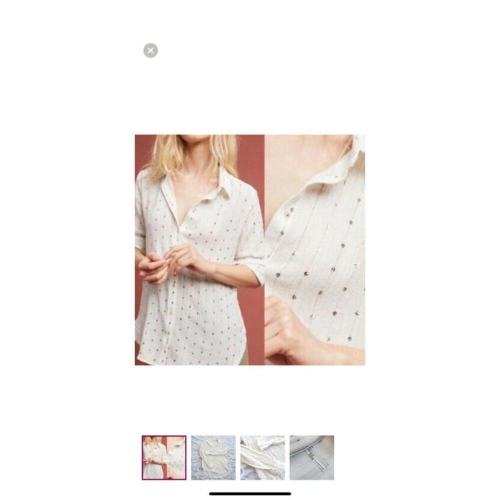NWT Anthropologie Feather Bone White Sequin Button down sz S